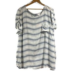Lauren Conrad blouse woven striped Short sleeve ruched 3X lightweight rayon